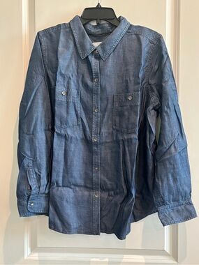 Encore by Idina Menzel XL Dark Wash Chambray Button Down Shirt NWT